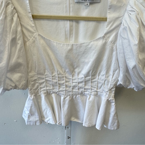 Hunter Bell Puff Sleeve Square Neck Boho Peplum Hem Cotton Sz 2 White - Picture 4 of 13